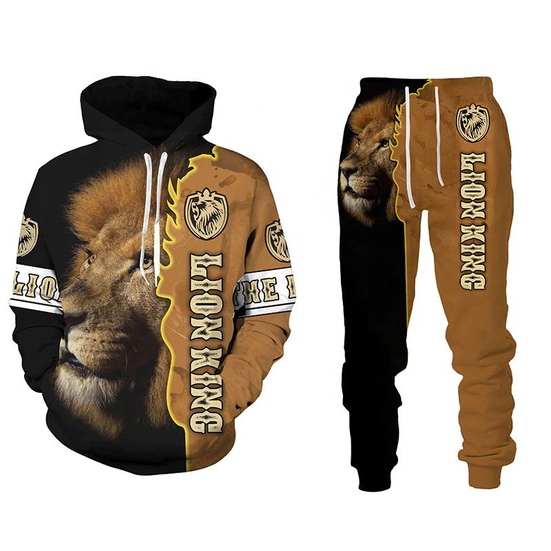 Custom Outdoor Sport Men 2 Piece Sweater Set 3D The Lion King Printed Tracksuit Set Plus Size S-6XL Men'S Hoodies Set