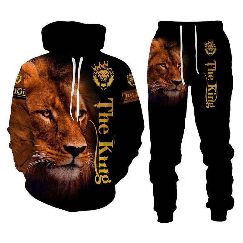 Custom Outdoor Sport Men 2 Piece Sweater Set 3D The Lion King Printed Tracksuit Set Plus Size S-6XL Men'S Hoodies Set