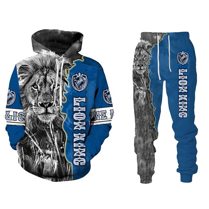 Custom Outdoor Sport Men 2 Piece Sweater Set 3D The Lion King Printed Tracksuit Set Plus Size S-6XL Men'S Hoodies Set