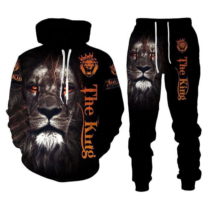 Custom Outdoor Sport Men 2 Piece Sweater Set 3D The Lion King Printed Tracksuit Set Plus Size S-6XL Men'S Hoodies Set