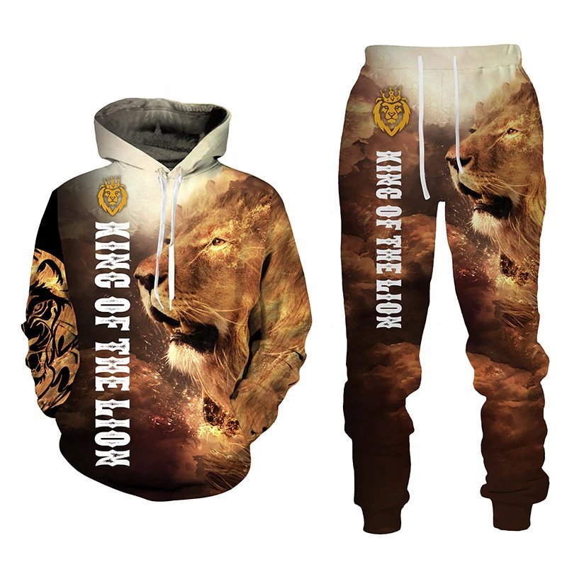 Custom Outdoor Sport Men 2 Piece Sweater Set 3D The Lion King Printed Tracksuit Set Plus Size S-6XL Men'S Hoodies Set