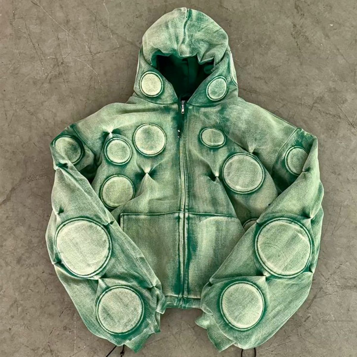 Factory Man Unisex Faded Padded Zip-Up Hoodie Custom Padded Hoodie Washed Acid Wash Zip Up Hoodies OEM&ODM Men Coat Sweatshirt