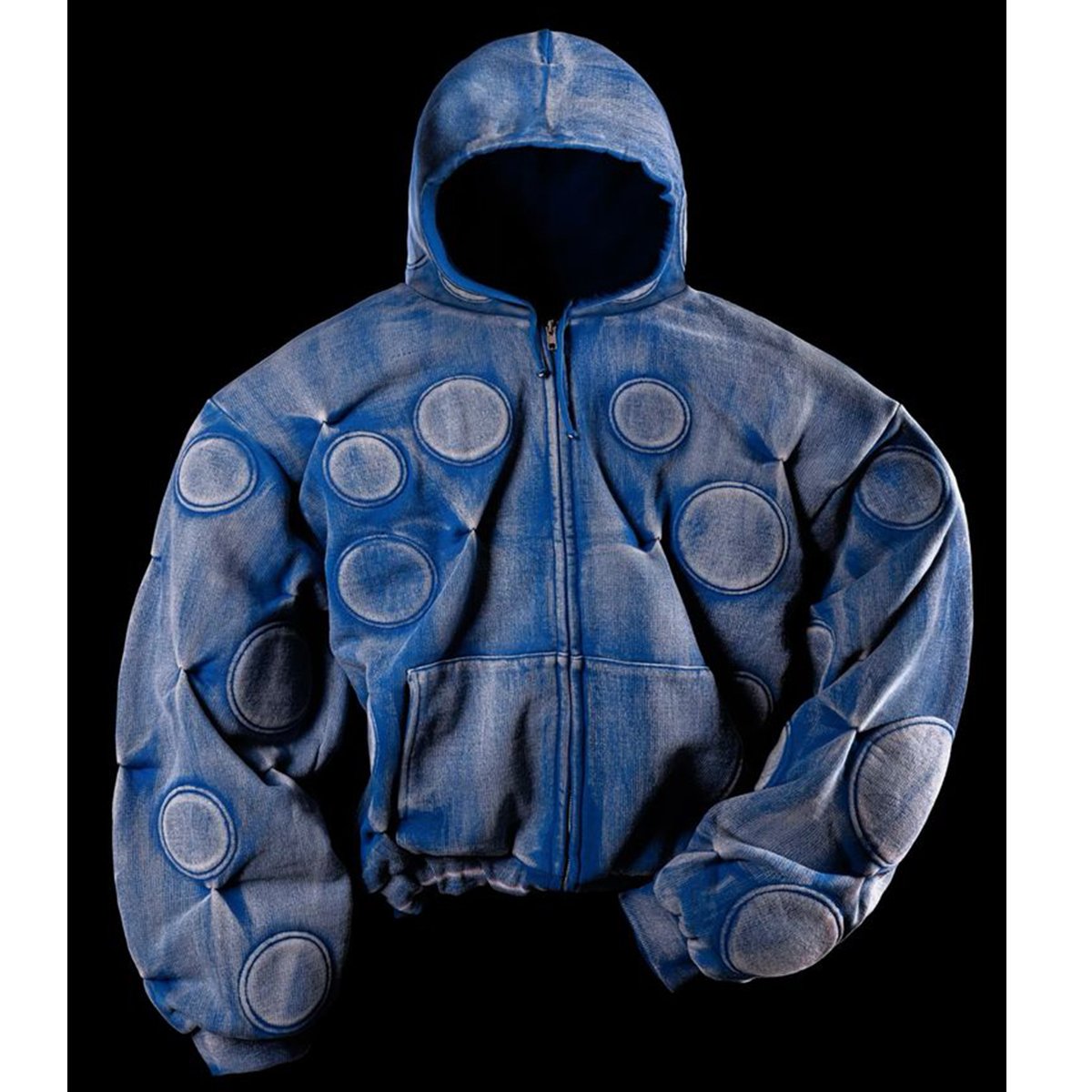 Factory Man Unisex Faded Padded Zip-Up Hoodie Custom Padded Hoodie Washed Acid Wash Zip Up Hoodies OEM&ODM Men Coat Sweatshirt