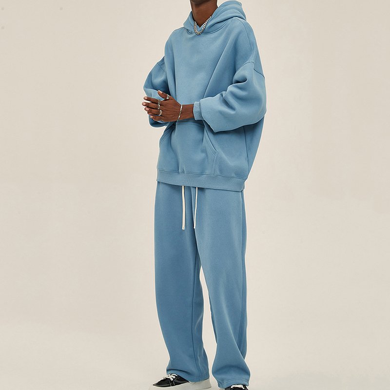 Custom Blank Men's Hoodie Polyester-cotton Blend Unisex Pullover Hoodie And Pants Set Streetwear