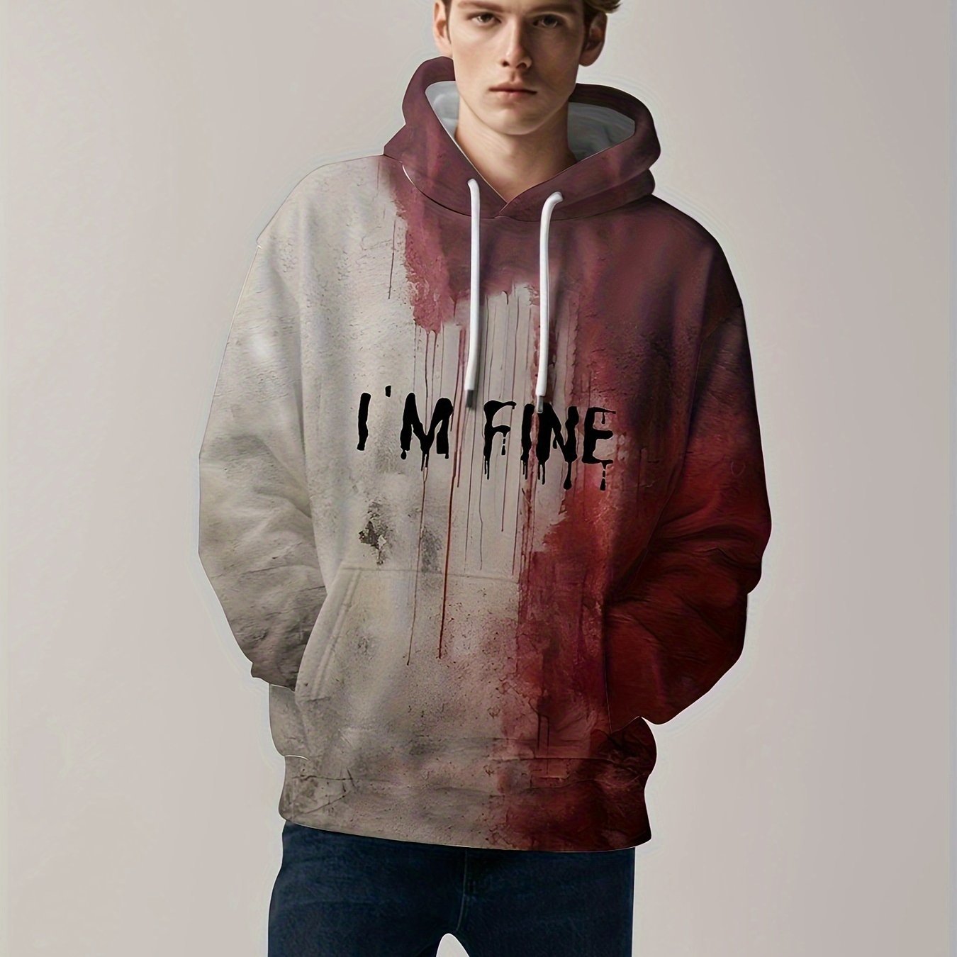 Wholesale custom men's contrast color deconstructed pattern 3d printing casual long sleeve suitable for outdoor wear hoodie
