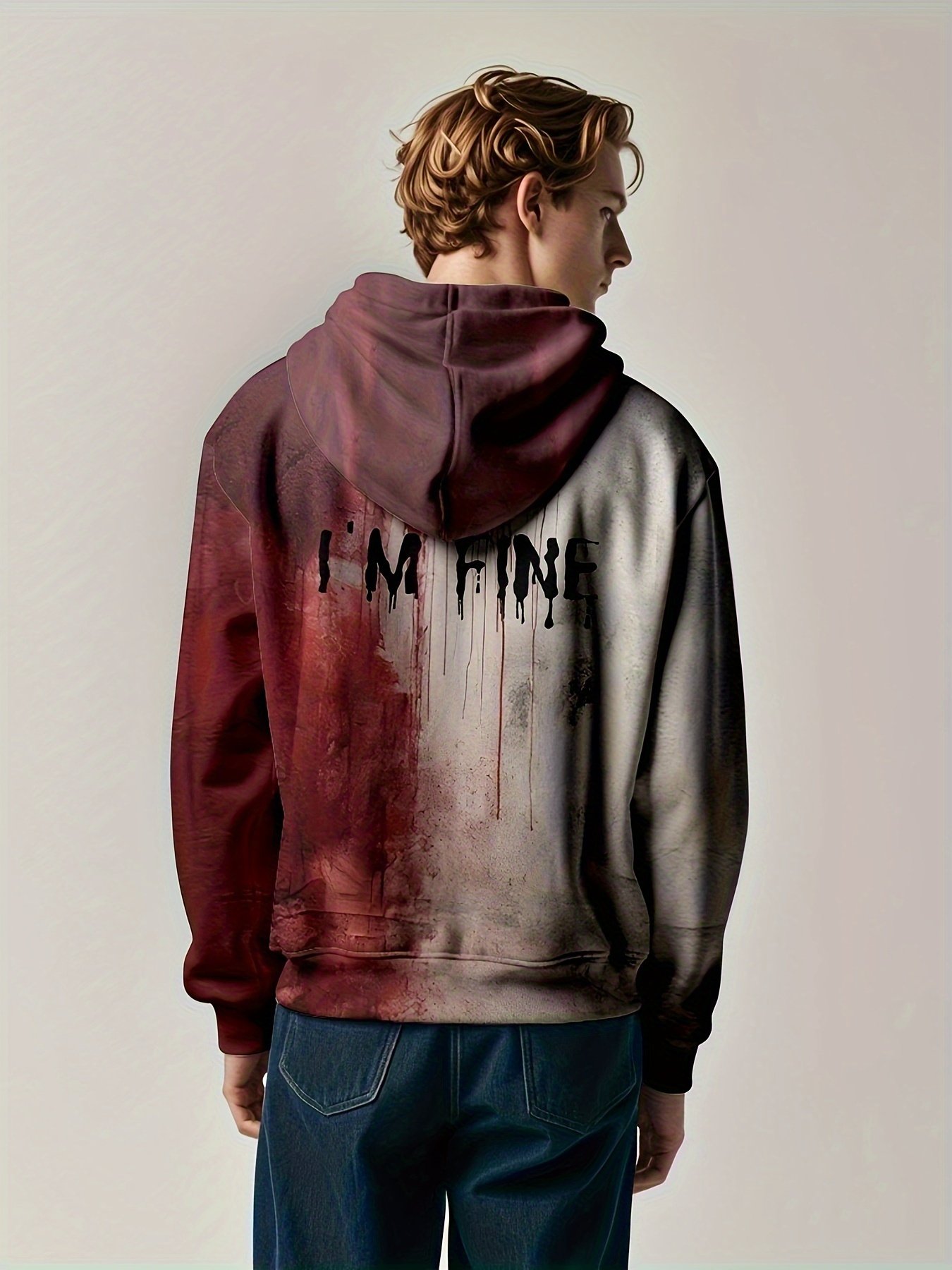 Wholesale custom men's contrast color deconstructed pattern 3d printing casual long sleeve suitable for outdoor wear hoodie
