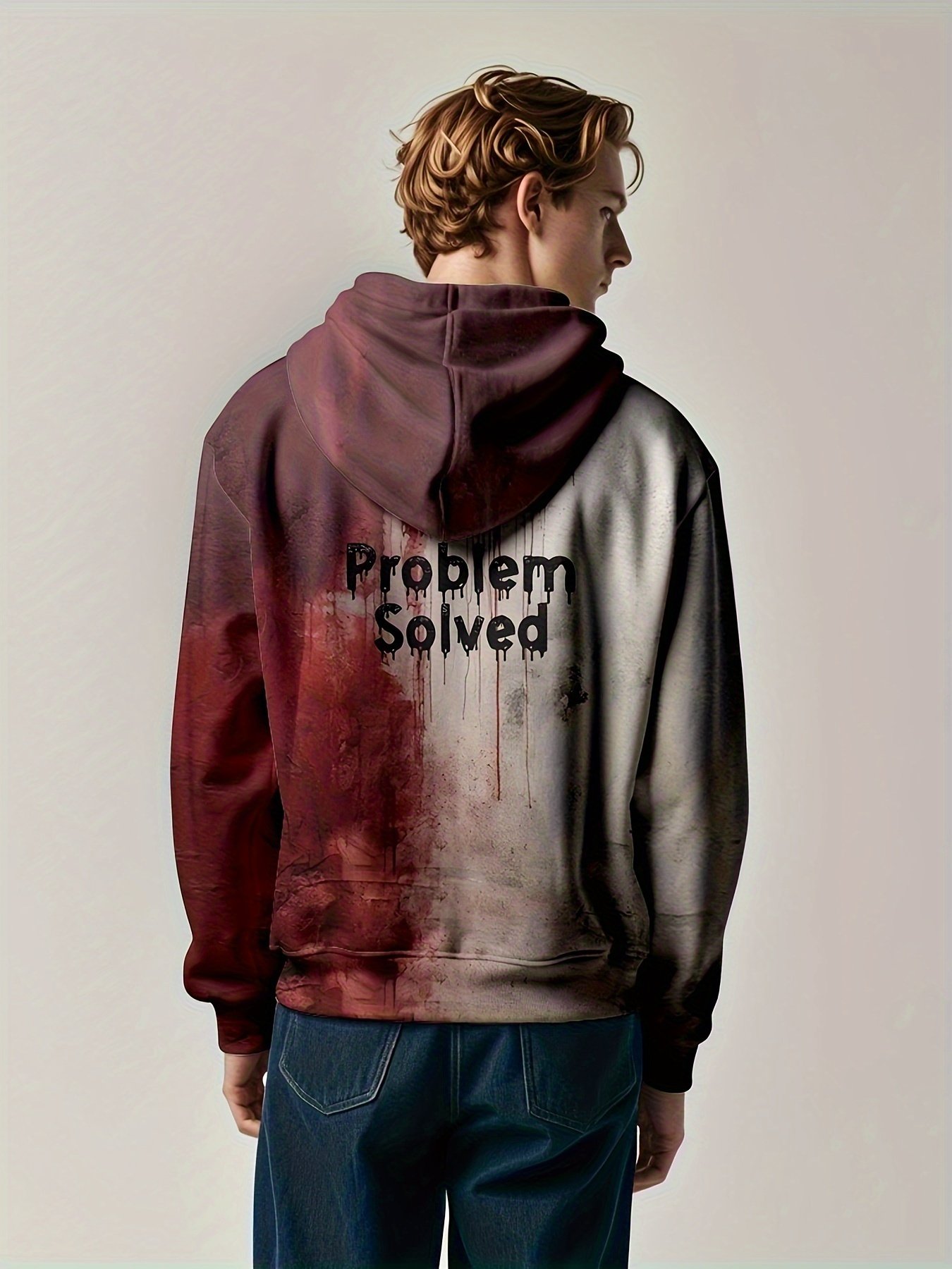 Wholesale custom men's contrast color deconstructed pattern 3d printing casual long sleeve suitable for outdoor wear hoodie