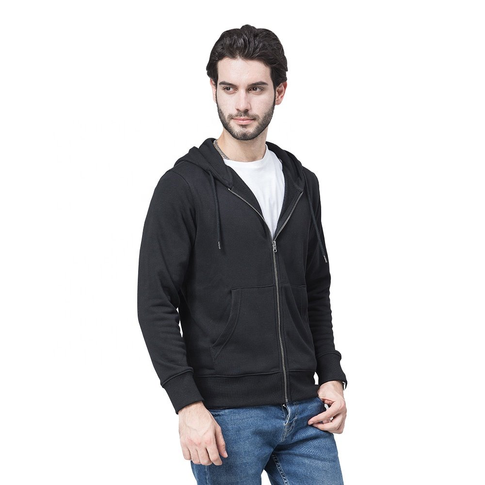 Wholesale Men's Blank Black Zipper Hoodies Long Sleeve Slim Fit Double Layer Hooded Your Own Brand Logo Hoodies & Sweatshirts