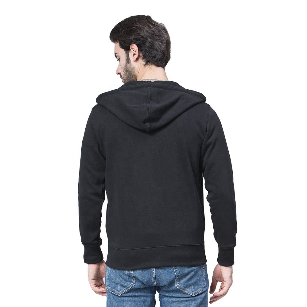 Wholesale Men's Blank Black Zipper Hoodies Long Sleeve Slim Fit Double Layer Hooded Your Own Brand Logo Hoodies & Sweatshirts