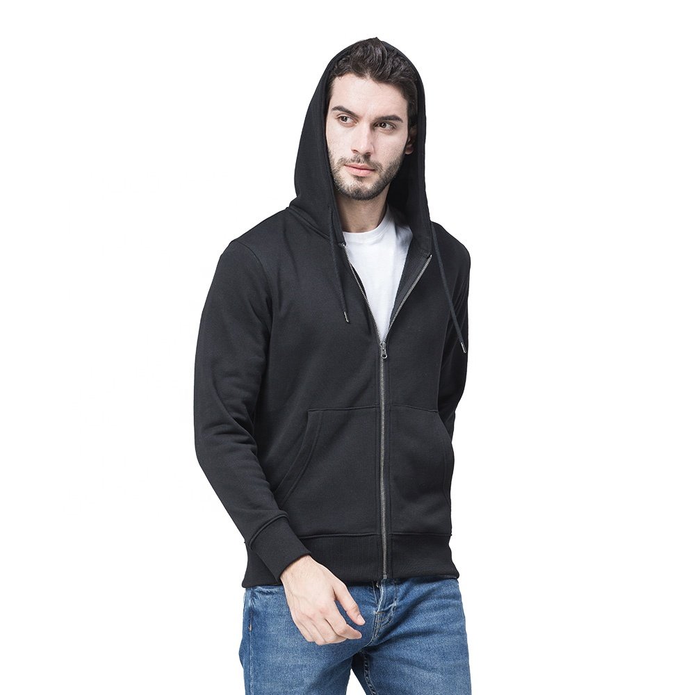 Wholesale Men's Blank Black Zipper Hoodies Long Sleeve Slim Fit Double Layer Hooded Your Own Brand Logo Hoodies & Sweatshirts