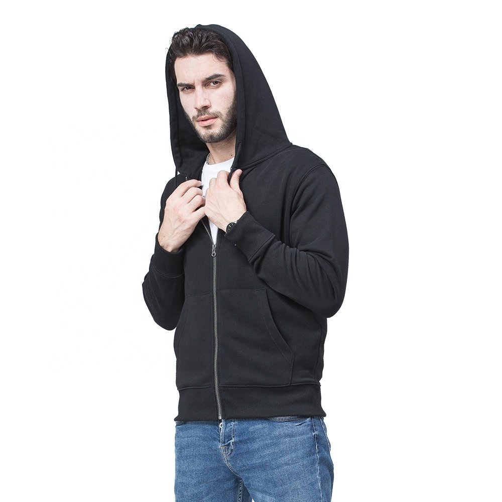 Wholesale Men's Blank Black Zipper Hoodies Long Sleeve Slim Fit Double Layer Hooded Your Own Brand Logo Hoodies & Sweatshirts
