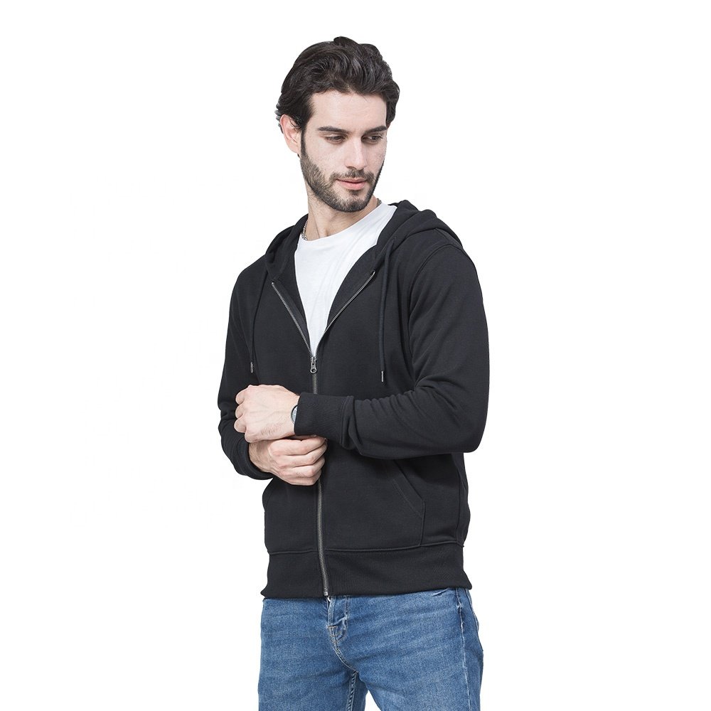 Wholesale Men's Blank Black Zipper Hoodies Long Sleeve Slim Fit Double Layer Hooded Your Own Brand Logo Hoodies & Sweatshirts