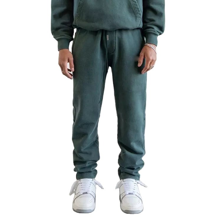 Custom embroidery sweat suits hoodie and jogger two piece set sports tech fleece washed vintage tracksuit for men