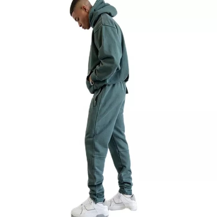 Custom embroidery sweat suits hoodie and jogger two piece set sports tech fleece washed vintage tracksuit for men