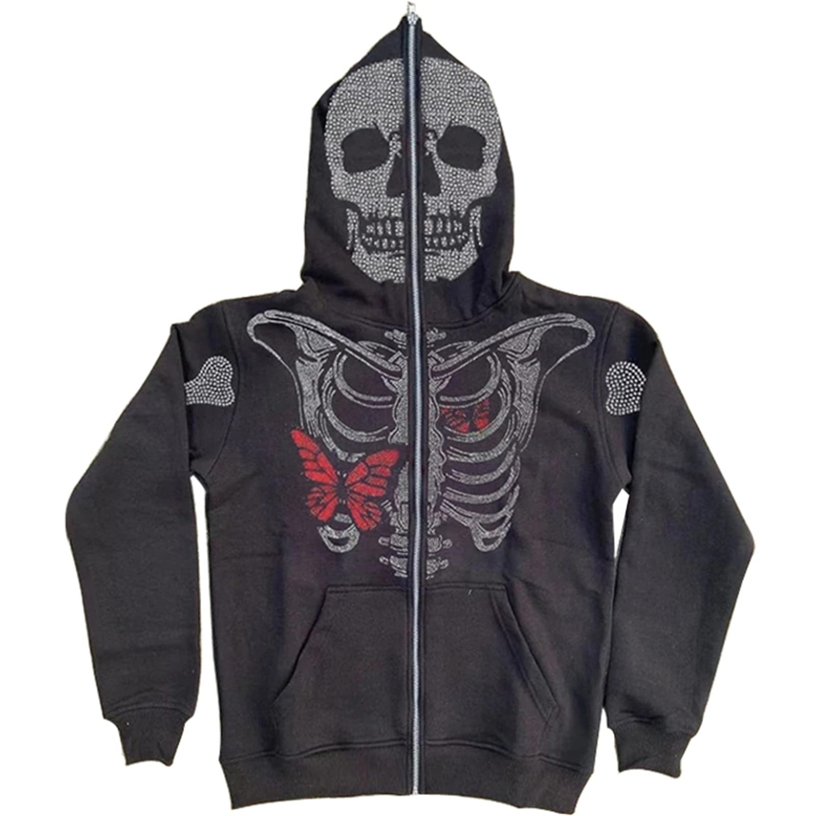 Y2K Men's oversized zipper unisex heavy weight 100% cotton black custom spider embroidery full zip up hoodie for men