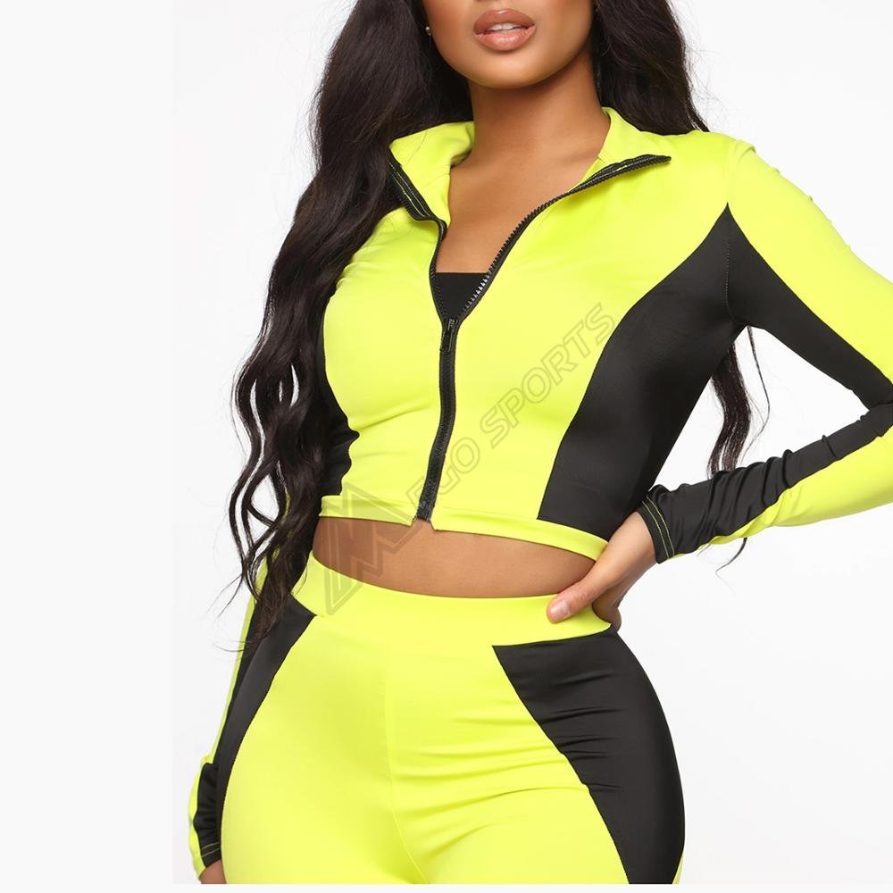 Autumn Running Suit Came In First Lounge wear Set Neon Yellow Casual Crop Hoodie jogger Pant Tracksuit Jogging Suit For Women