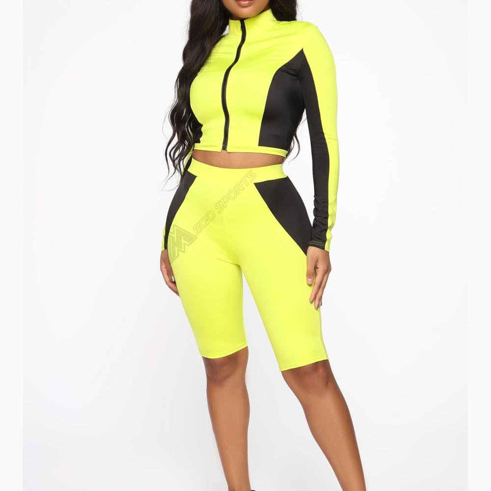 Autumn Running Suit Came In First Lounge wear Set Neon Yellow Casual Crop Hoodie jogger Pant Tracksuit Jogging Suit For Women