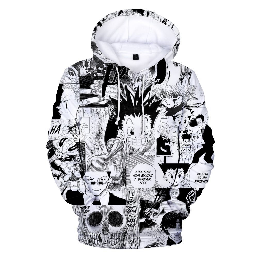 Hot Sell Comic Japanese Anime Black And White Comic Hoodie Adults Kids Youth Sweatshirt