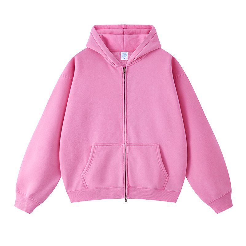 Wholesale streetwear heavyweight oversized hoodie no string zip up hoodie vintage acid wash mens hoodie