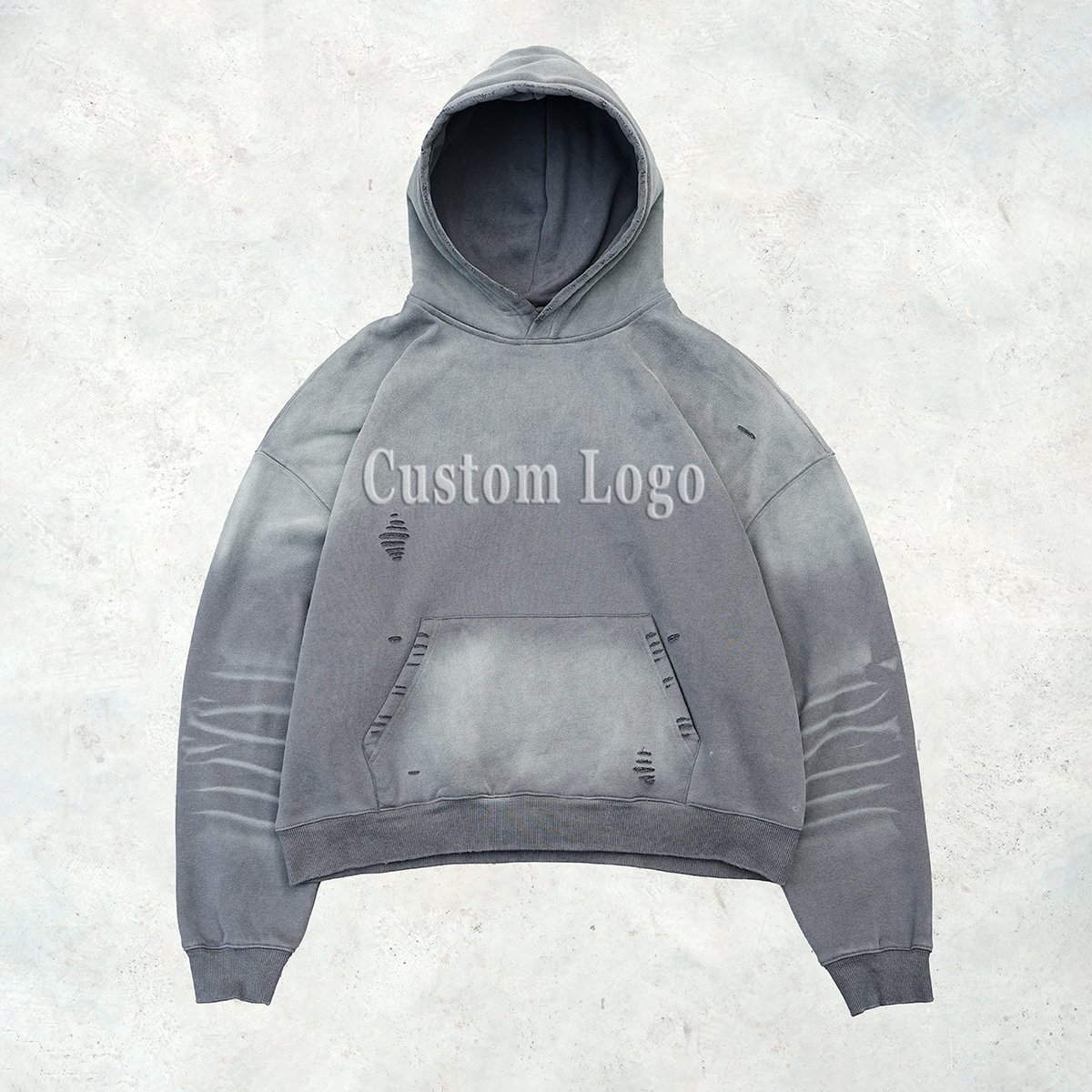 Vintage heavy weight cotton 400 gsm oversized boxy fit sweatshirt men sun fade washed cropped distressing custom logo hoodie