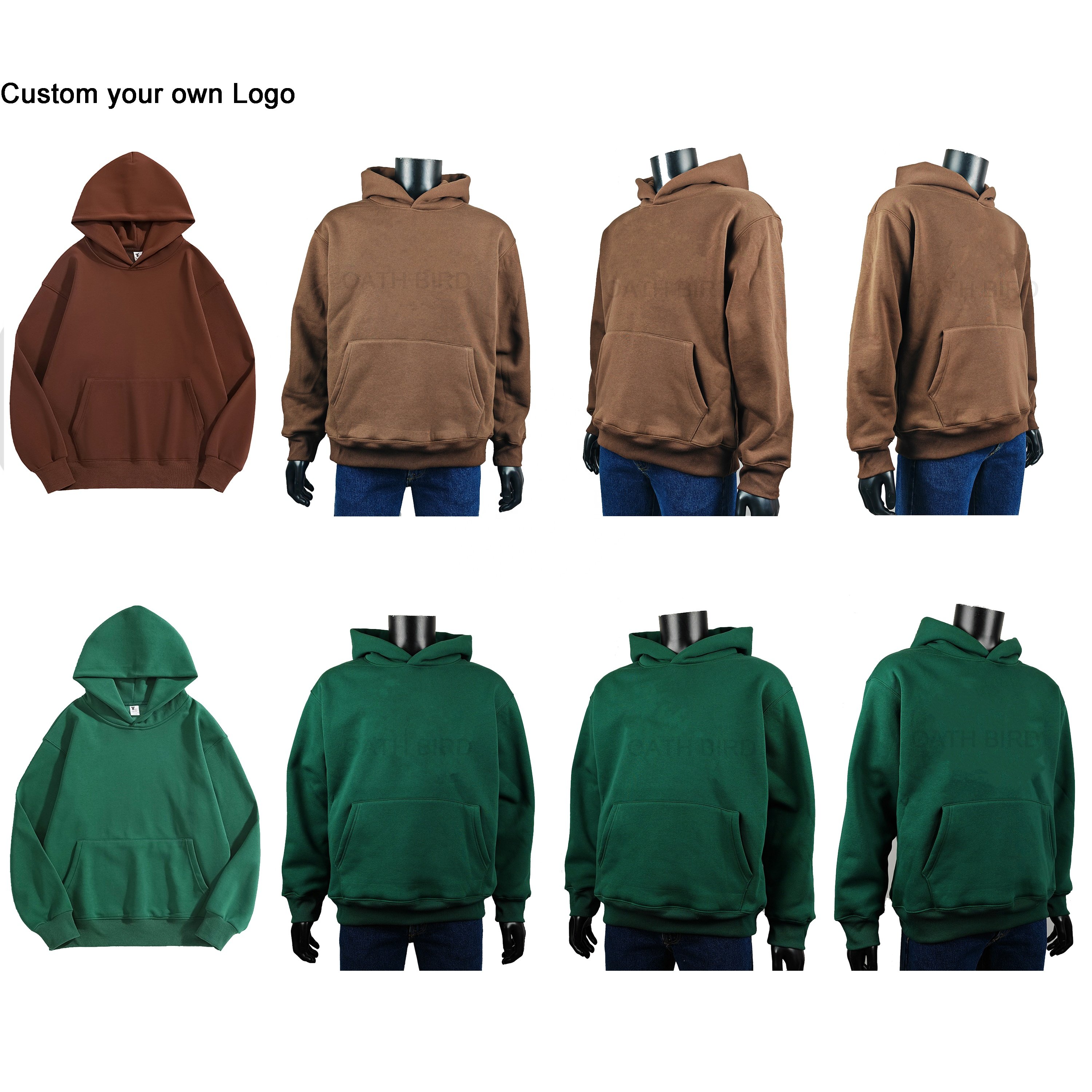 Custom Logo Oversize Blank Fleece Hoodies no string Embroidery 500g Heavy Weight Street Wear Plain Men's Hoodies