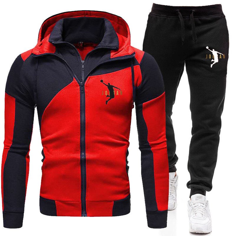 Men's Hoodie Set Casual Winter Men's Two Piece Set Double Zipper Hoodie Fitness High Quality Printed Sports Set