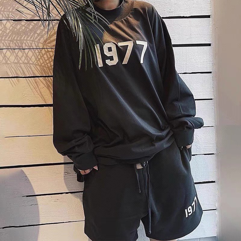 1977 flocking printing Long sleeve men's sweatshirts Ess Casual T-shirt custom hoodies Crew neck pullover clothes