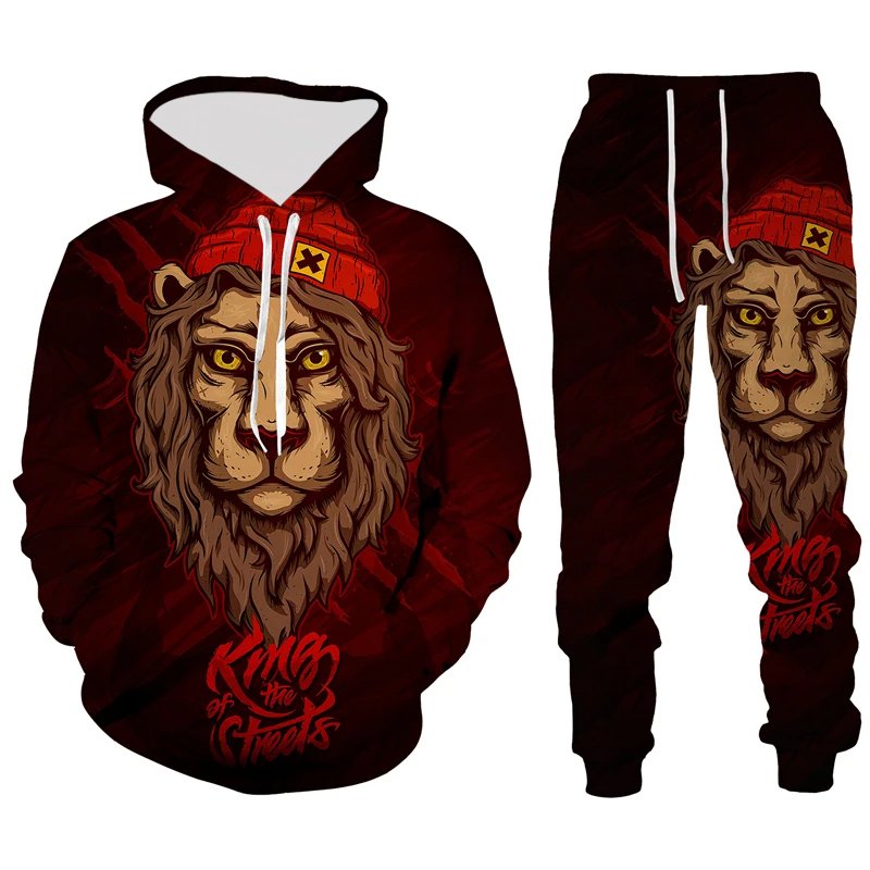 Lion Graphic Men's Hoodies & Sweatshirts Set Printing Animal Men's Sets Outdoor Streetwear Hoodie Pullovers Top Mens Clothing