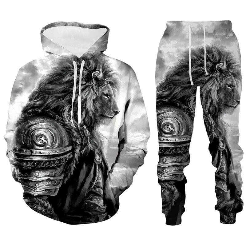 Lion Graphic Men's Hoodies & Sweatshirts Set Printing Animal Men's Sets Outdoor Streetwear Hoodie Pullovers Top Mens Clothing