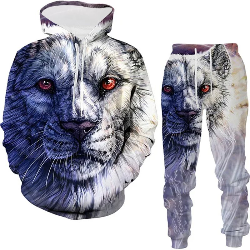 Lion Graphic Men's Hoodies & Sweatshirts Set Printing Animal Men's Sets Outdoor Streetwear Hoodie Pullovers Top Mens Clothing