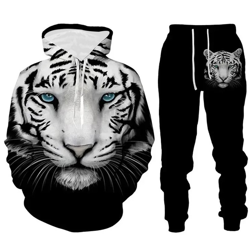 Lion Graphic Men's Hoodies & Sweatshirts Set Printing Animal Men's Sets Outdoor Streetwear Hoodie Pullovers Top Mens Clothing