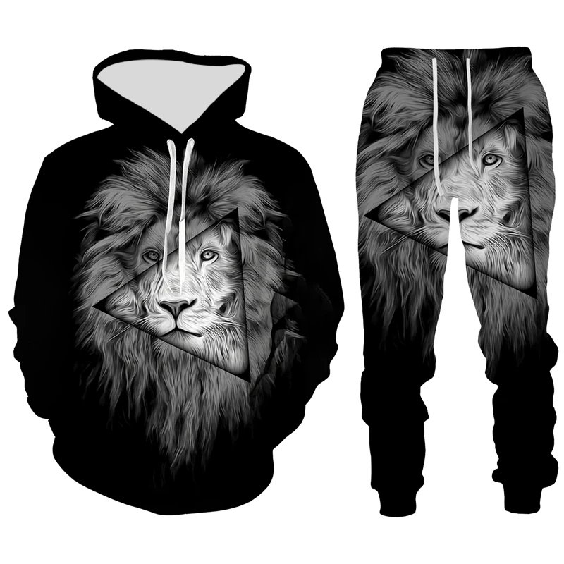 Lion Graphic Men's Hoodies & Sweatshirts Set Printing Animal Men's Sets Outdoor Streetwear Hoodie Pullovers Top Mens Clothing