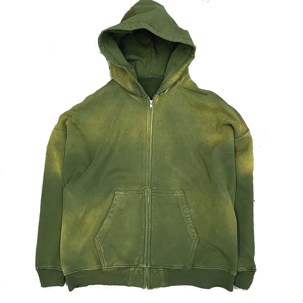 New Fashion Custom Solid Color Heavyweight Blank Men's Hoodie High Quality Oversized Drop Shoulder Acid Wash Zipper Hoodie Men