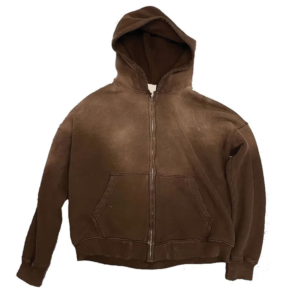 New Fashion Custom Solid Color Heavyweight Blank Men's Hoodie High Quality Oversized Drop Shoulder Acid Wash Zipper Hoodie Men