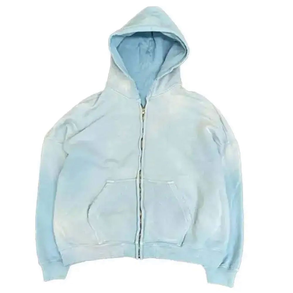 New Fashion Custom Solid Color Heavyweight Blank Men's Hoodie High Quality Oversized Drop Shoulder Acid Wash Zipper Hoodie Men