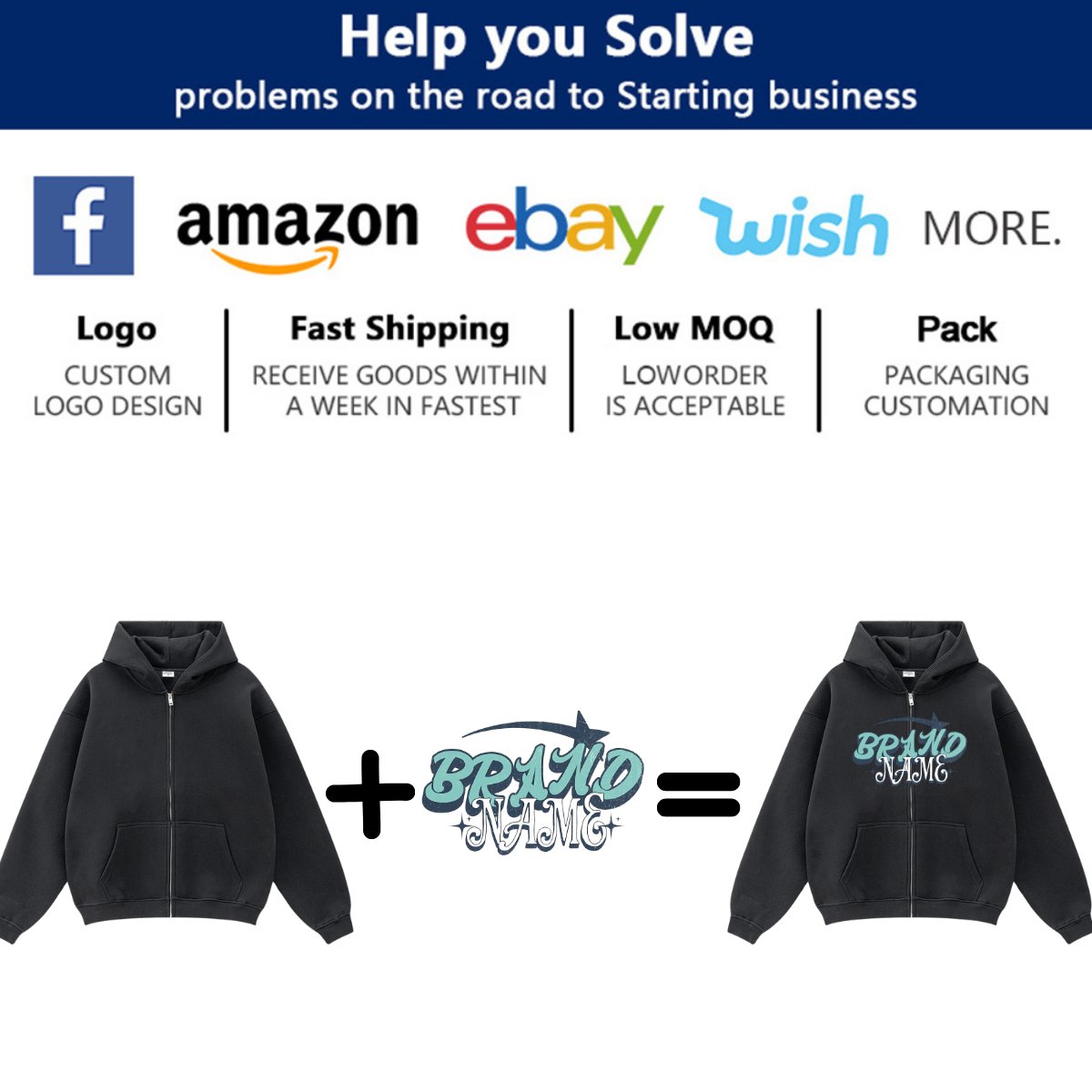 Custom Mens Brand Logo Hoodies With Chenille Patches Heavyweight Cotton Fleece Zipper Hoodie Full Zip Up Men's Plain Hoodies