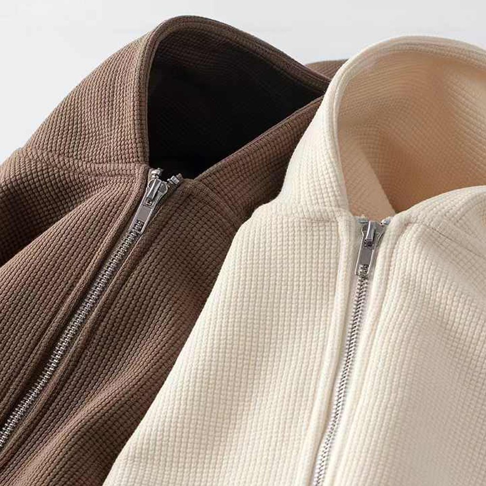 Custom Casual Cozy and Breathable Waffle Thermal Hoodie Sweatshirt with Kangaroo Pocket Cotton Men Zip Hooded Hoodie