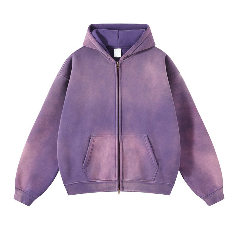Winter thick spray dyed old double zipper fashion men's hoodie custom logo men's and women's all-purpose wash hoodie