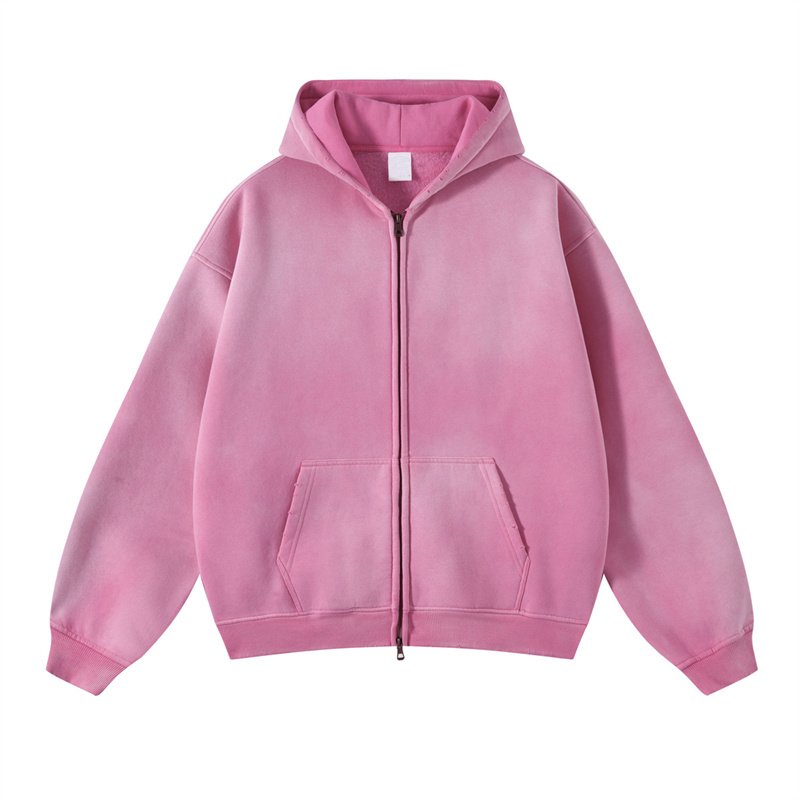 Winter thick spray dyed old double zipper fashion men's hoodie custom logo men's and women's all-purpose wash hoodie