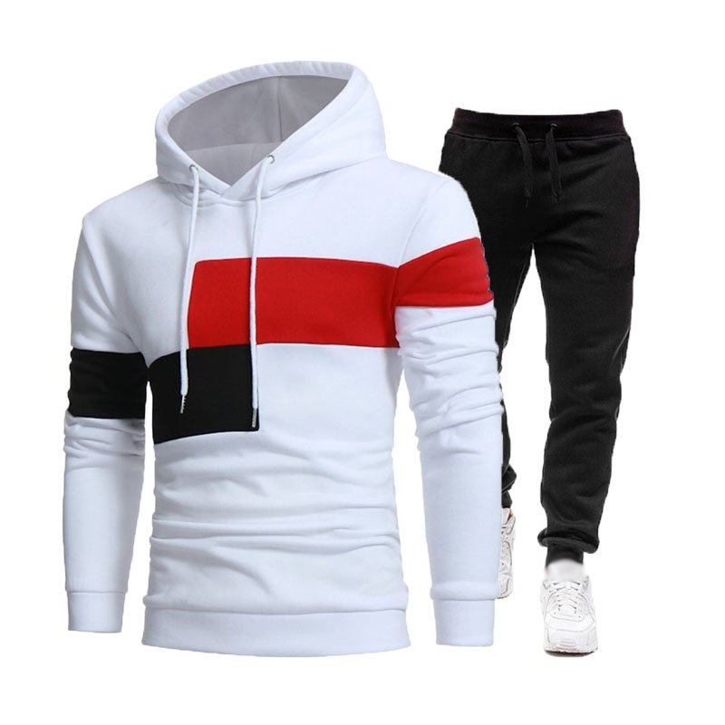 Autumn Patchwork Custom Blank Hoodie Sweatpants Clothing Fashion 2 Pieces Pullover Tracksuit Men's Jogging Sweatsuit Sets