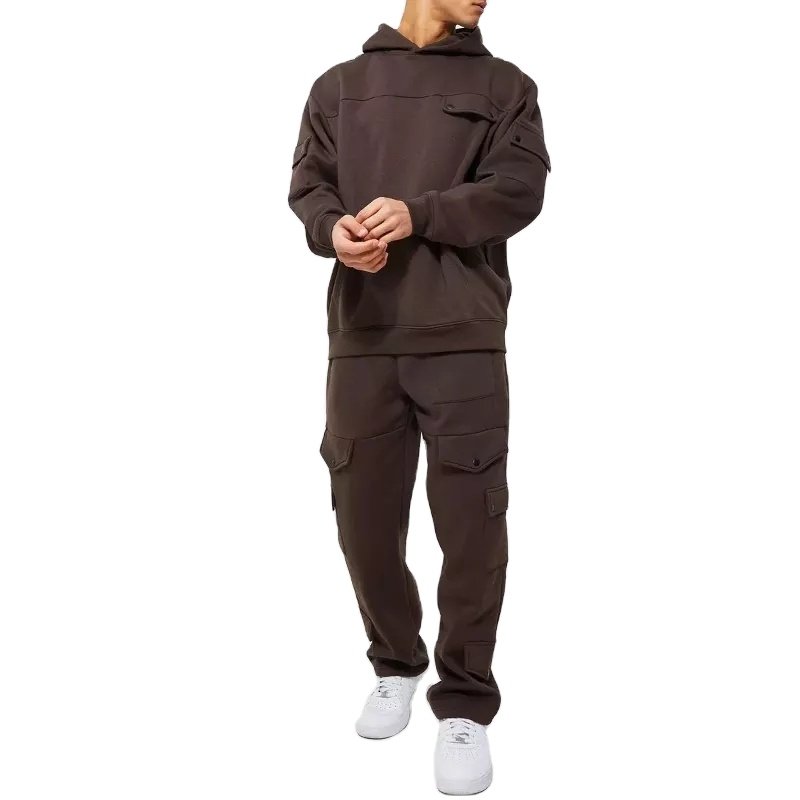 Men's Hoodies And Sweatpants Sets Cargo Custom Embroidery Men Jogging Suit Sweatsuit Oversized Cargo Hooded Tracksuits