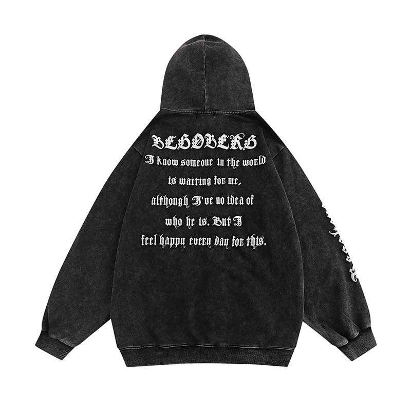 High quality 360g terry cloth washed and made of vintage foam letter zippered men's hoodie Fashion casual hip hop sweatshirt