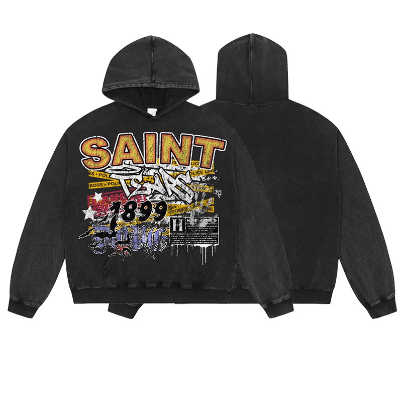 Manufacturer High Quality Heavyweight Streetwear Cotton Oversized Vintage Wash Print Saint Tears Terry Men's Hoodies&Sweatshirts