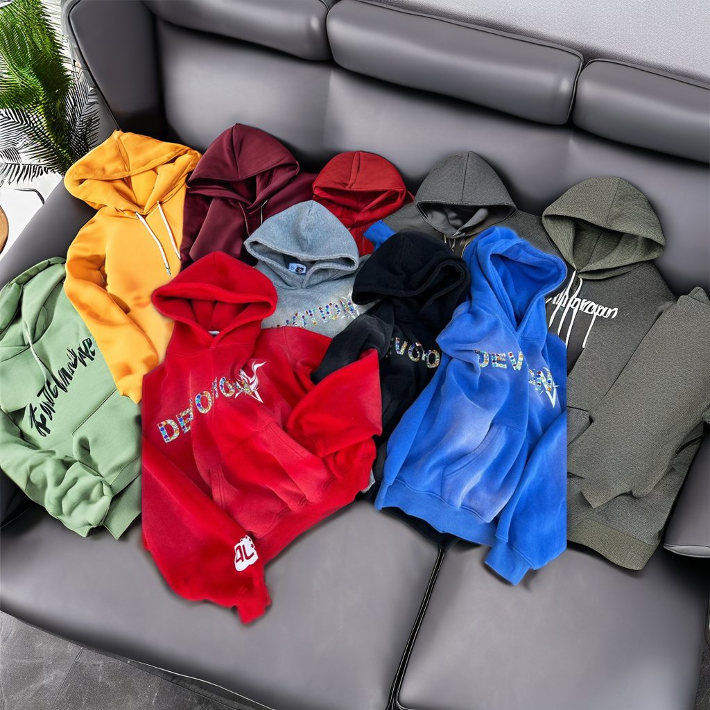 Men's Boxy Distressed Hoodie Baggy Cotton Style 3D Puff Printing No Pockets No String Raw Washed Fleece XS Size