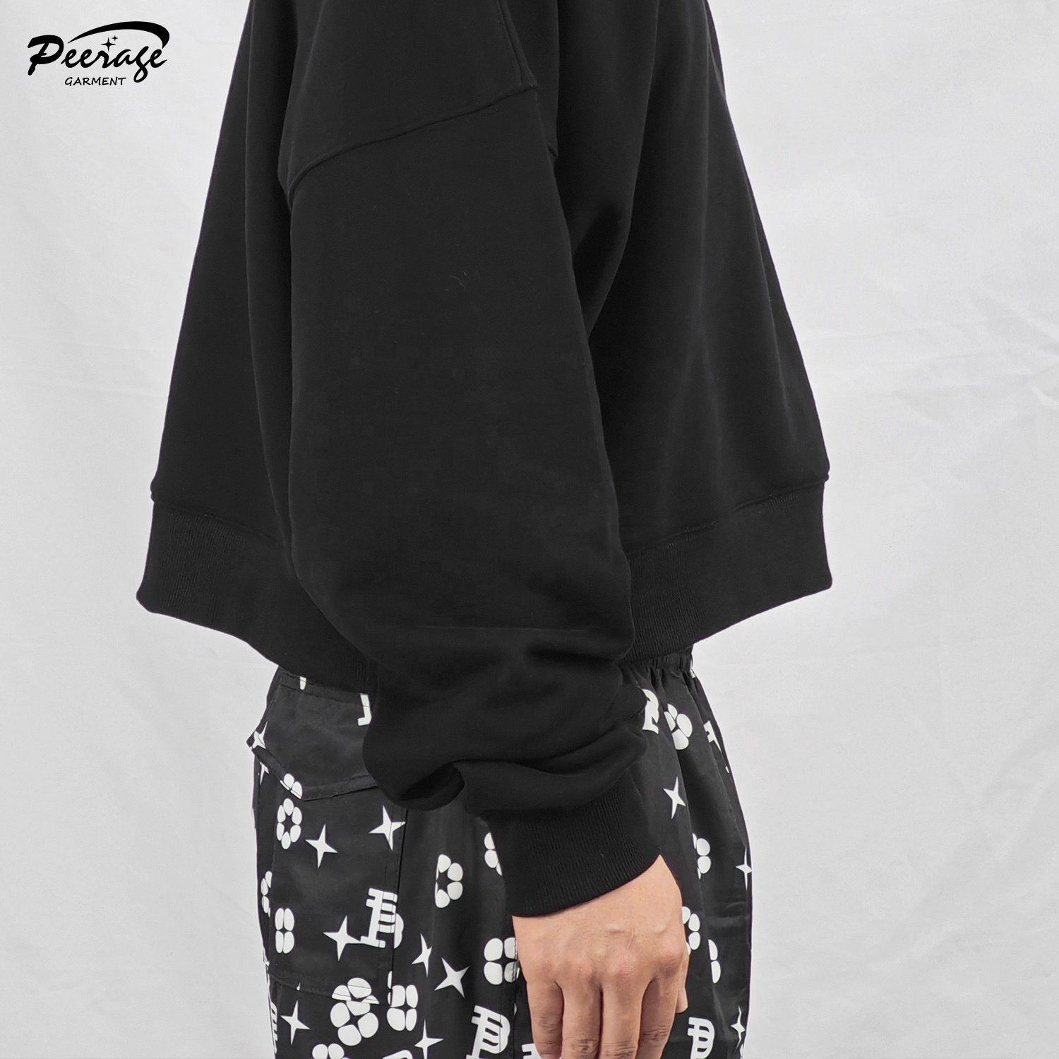 Custom Men's Streetwear Blank Black Baggy Drop Shoulder 400Gsm Heavyweight Cotton French Terry Boxy Crop Pullover Hoodie for Men