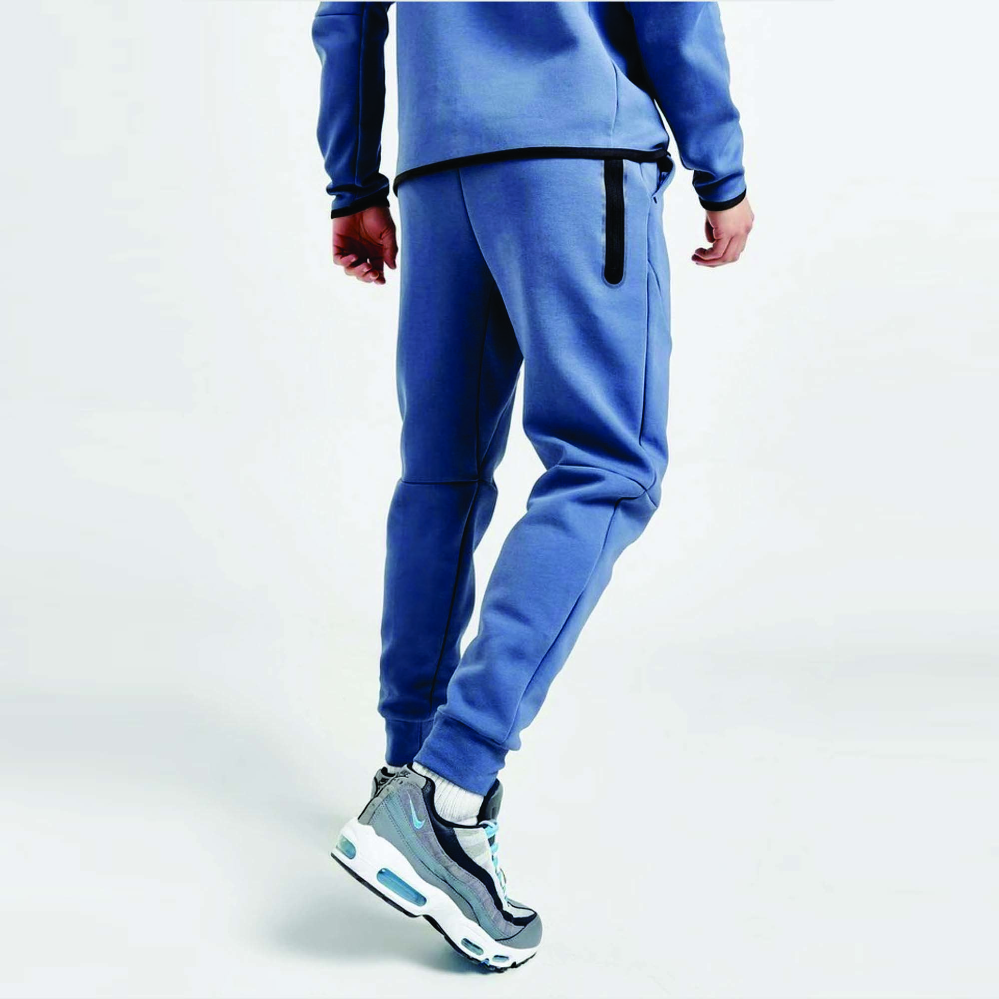 OEM Design Men's Tech Fleece Tracksuit 69% Cotton 31% Polyester Blue Full Zip Hoodie Joggers Sweatpants Set Fitness Logo