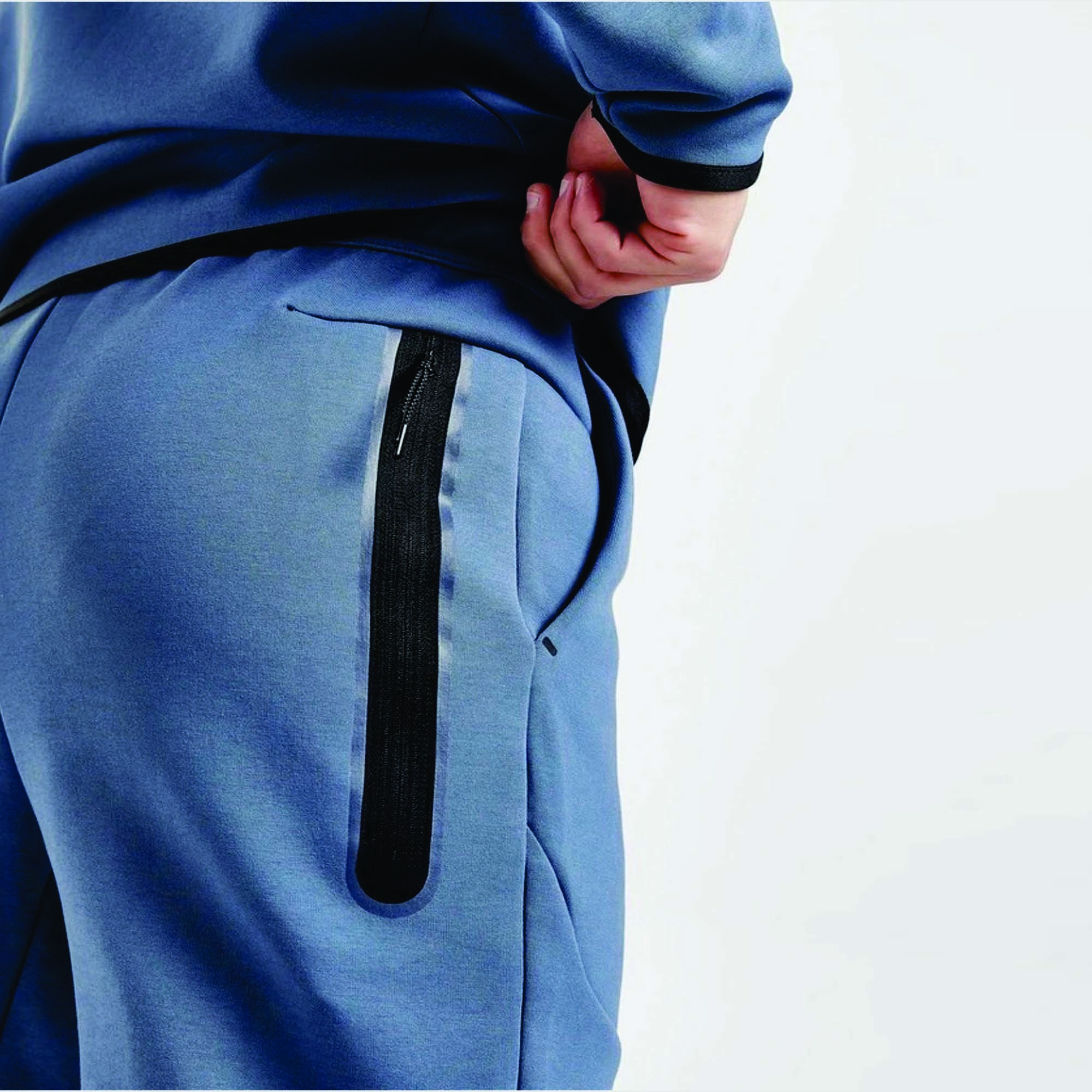 OEM Design Men's Tech Fleece Tracksuit 69% Cotton 31% Polyester Blue Full Zip Hoodie Joggers Sweatpants Set Fitness Logo