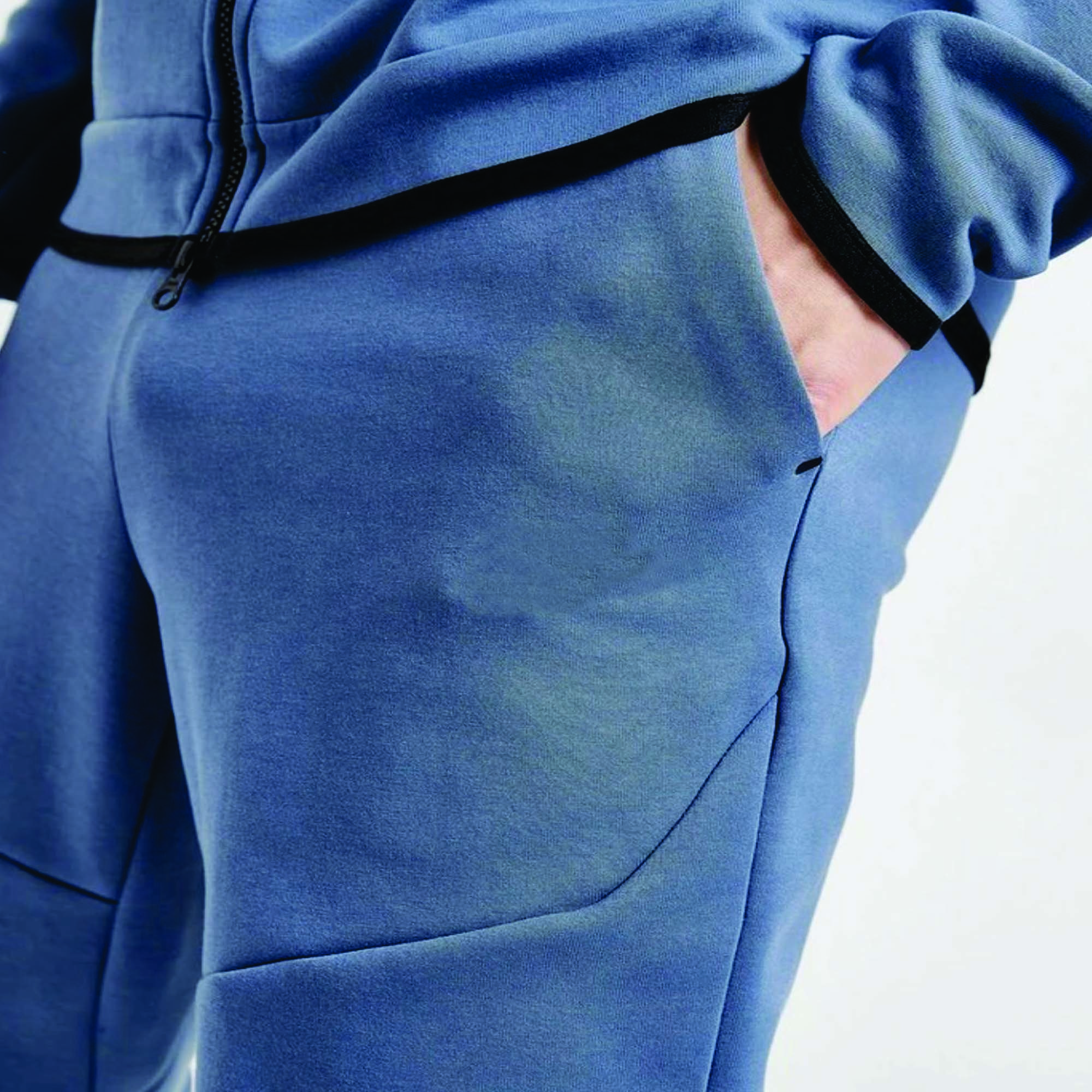 OEM Design Men's Tech Fleece Tracksuit 69% Cotton 31% Polyester Blue Full Zip Hoodie Joggers Sweatpants Set Fitness Logo