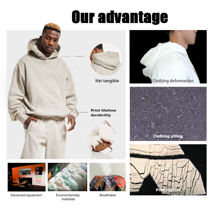 Wholesale men's hoodies 100% cotton oversized streetwear 500gsm boxy custom puff printing hoodie heavyweight hoodies for man