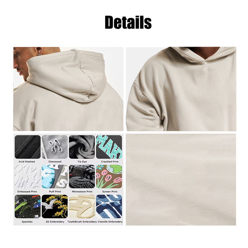 Wholesale men's hoodies 100% cotton oversized streetwear 500gsm boxy custom puff printing hoodie heavyweight hoodies for man